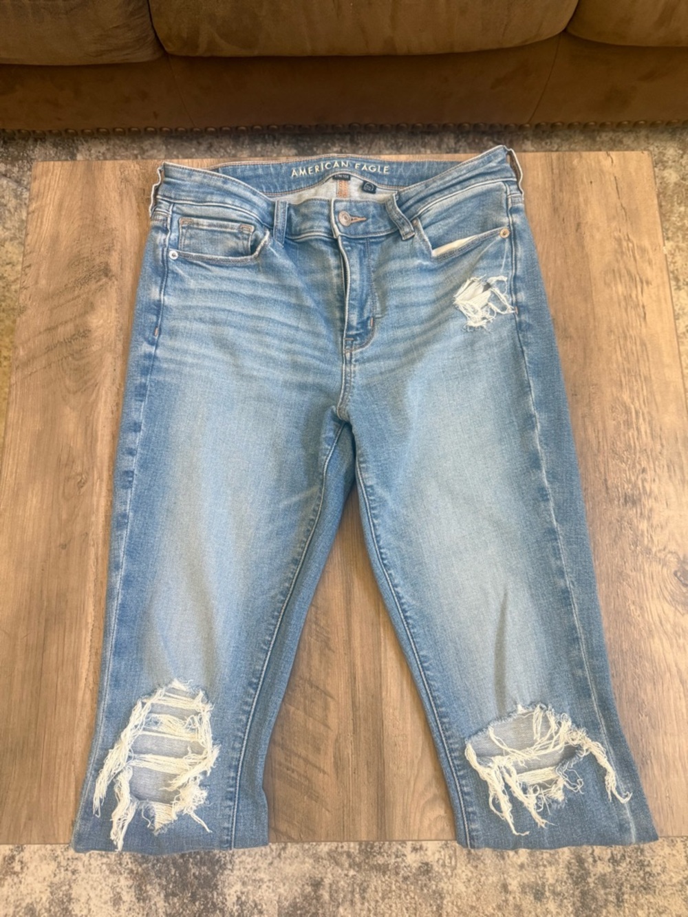 American Eagle Outfitters Light Wash Distressed High Rise Skinny Kick Jeans